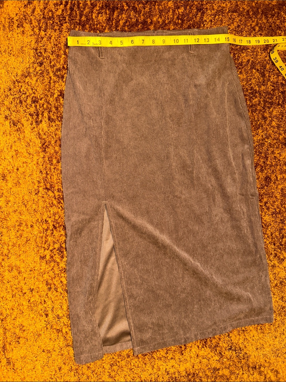 HALARA Chocolate Brown Corduroy Pencil Skirt with Front Slit - Picture 2 of 6